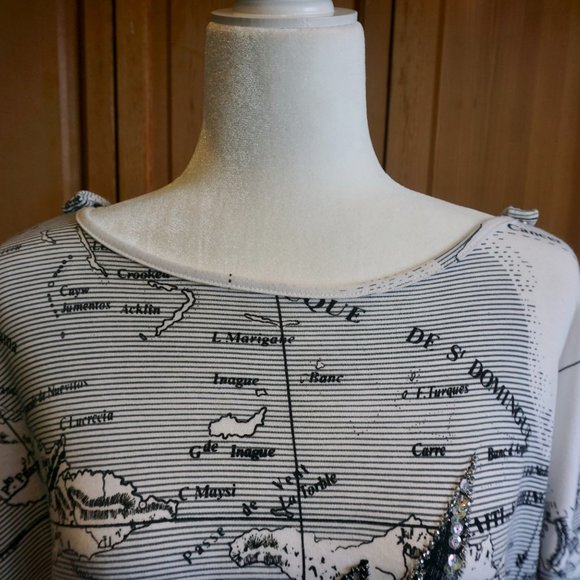 💚 VINTAGE BONNIE BOERER & CO. Beaded Boat/Map Top (M) - Picture 4 of 15